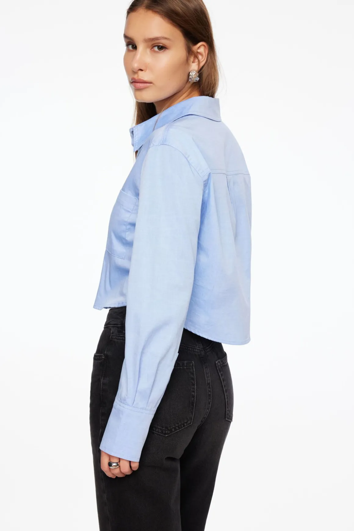 Blouses & Tops | Blouses & Tops-Dynamite Chambray Crop Shirt Blue