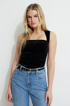 Tees & Tanks | Tees & Tanks-Dynamite Cherry Velvet Sleeveless Bolero Top Black