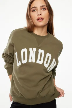 Long Sleeve Tops-Dynamite Classic Appliqué Crew Neck Sweatshirt Green