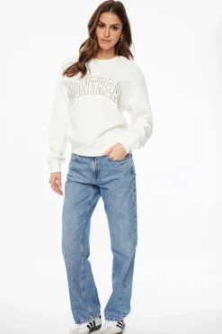 Long Sleeve Tops-Dynamite Classic Appliqué Crew Neck Sweatshirt White