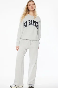 Long Sleeve Tops-Dynamite Classic Appliqué Crew Neck Sweatshirt Gray