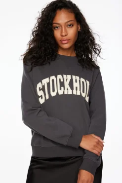 Long Sleeve Tops-Dynamite Classic Appliqué Crew Neck Sweatshirt Gray