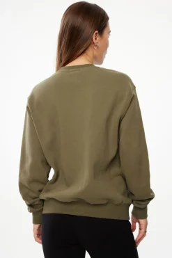 Long Sleeve Tops-Dynamite Classic Appliqué Crew Neck Sweatshirt Green