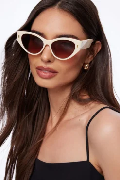 Sunglasses-Dynamite Classic Wide Arm Cat-Eye Sunglasses White