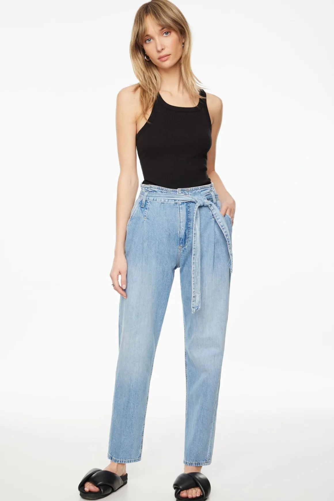 Jeans & Denim-Dynamite Claudia Lightweight Paper Bag Mom Jeans Blue