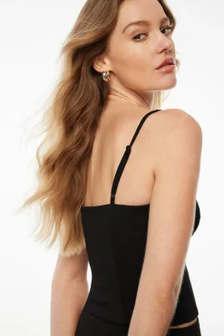 Tees & Tanks | Tees & Tanks-Dynamite Contrast Crepe Bustier Top Black