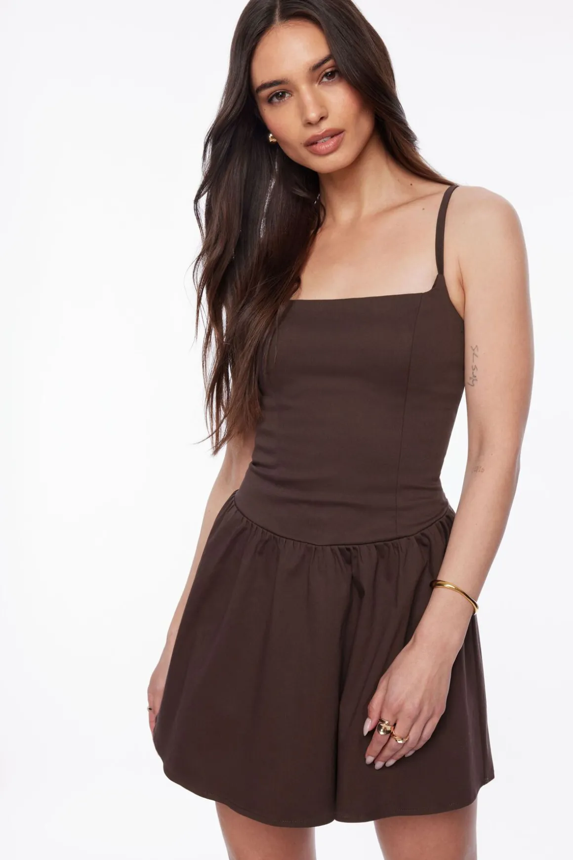 Dresses & Jumpsuits | Mini Dresses-Dynamite Corset Flare Mini Dress Brown