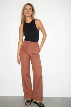 Straight Leg Pants-Dynamite Crawford Linen Straight Pants Brown