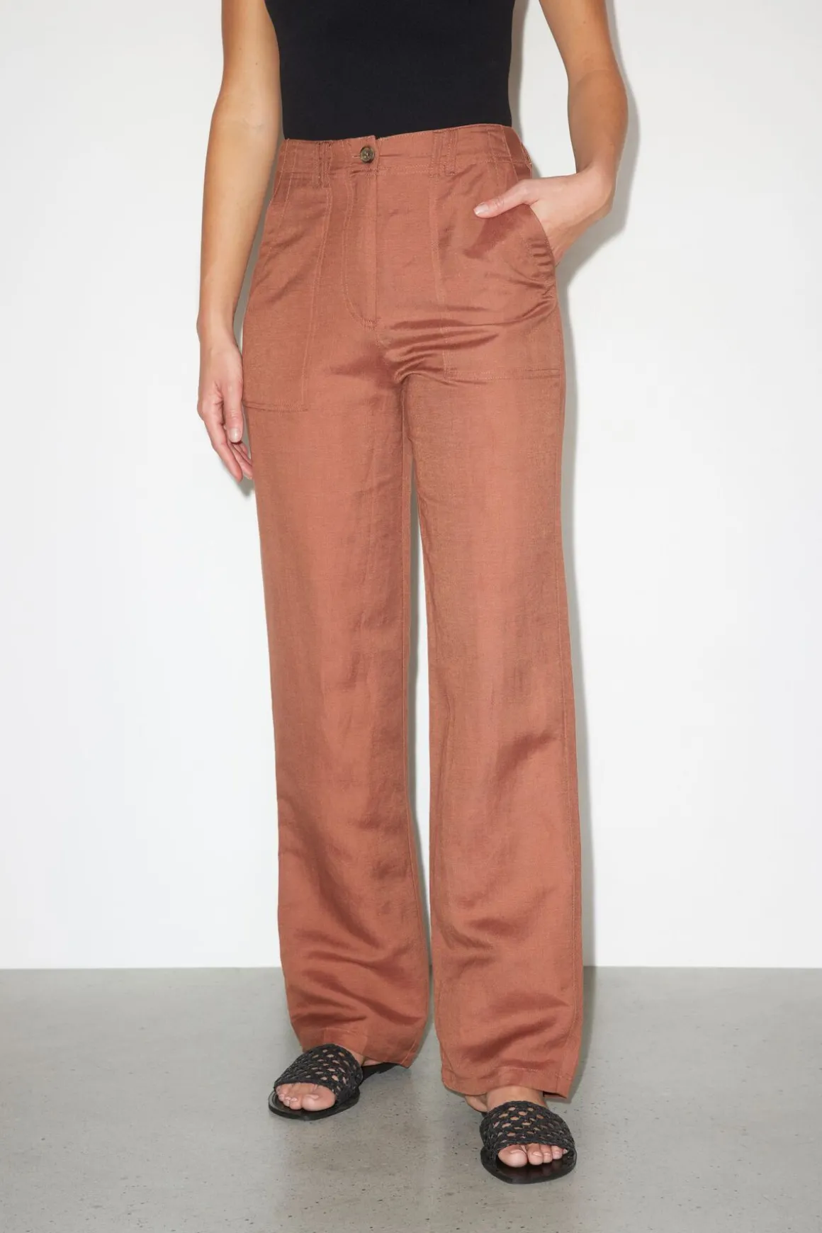 Straight Leg Pants-Dynamite Crawford Linen Straight Pants Brown