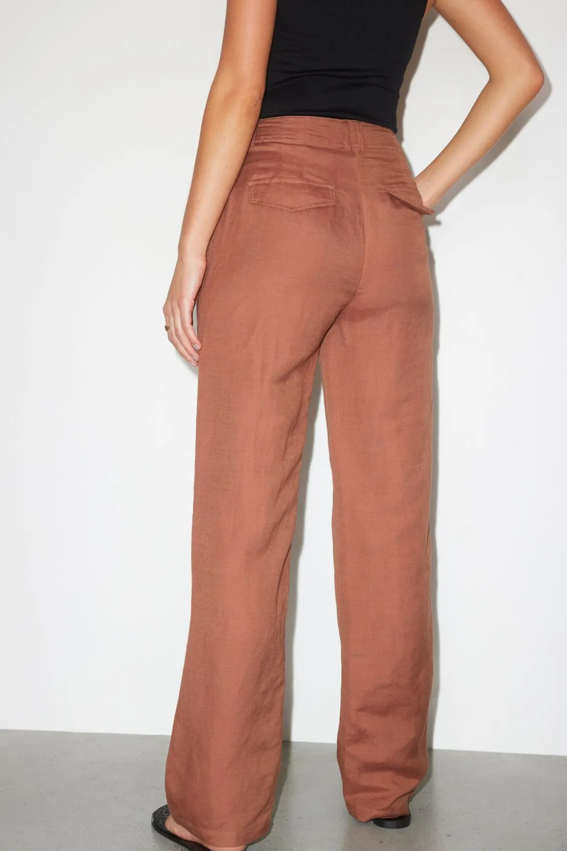 Straight Leg Pants-Dynamite Crawford Linen Straight Pants Brown