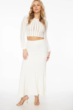 Sweaters & Cardigans | Sweaters-Dynamite Crewneck Crochet Top White