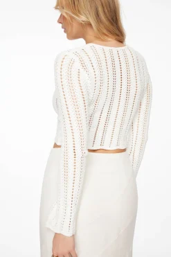 Sweaters & Cardigans | Sweaters-Dynamite Crewneck Crochet Top White