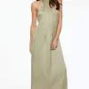 Dresses & Jumpsuits | Midi & Maxi Dresses-Dynamite Crinkled Halter Satin Maxi Dress Green
