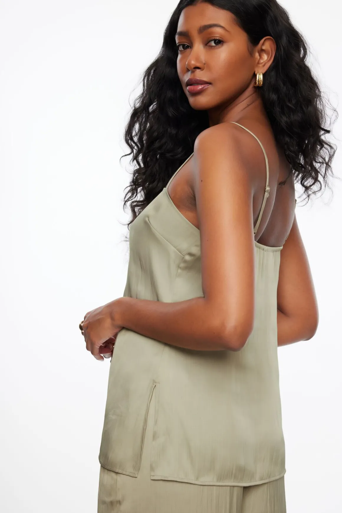 Blouses & Tops | Blouses & Tops-Dynamite Crinkled Satin Cami Green