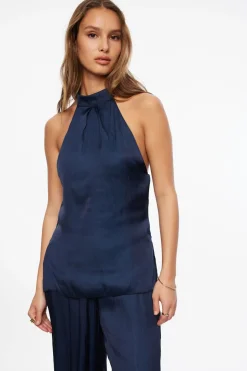 Blouses & Tops | Blouses & Tops-Dynamite Crinkled Satin Halter Top Blue