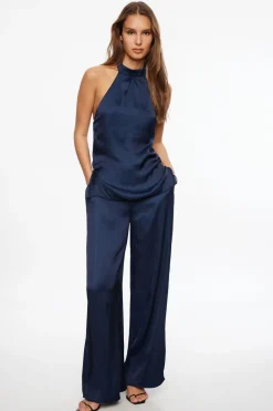 Blouses & Tops | Blouses & Tops-Dynamite Crinkled Satin Halter Top Blue