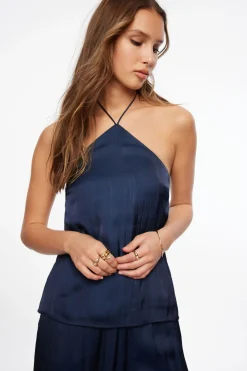 Blouses & Tops | Blouses & Tops-Dynamite Crinkled Satin Halter Top Blue