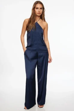 Blouses & Tops | Blouses & Tops-Dynamite Crinkled Satin Halter Top Blue