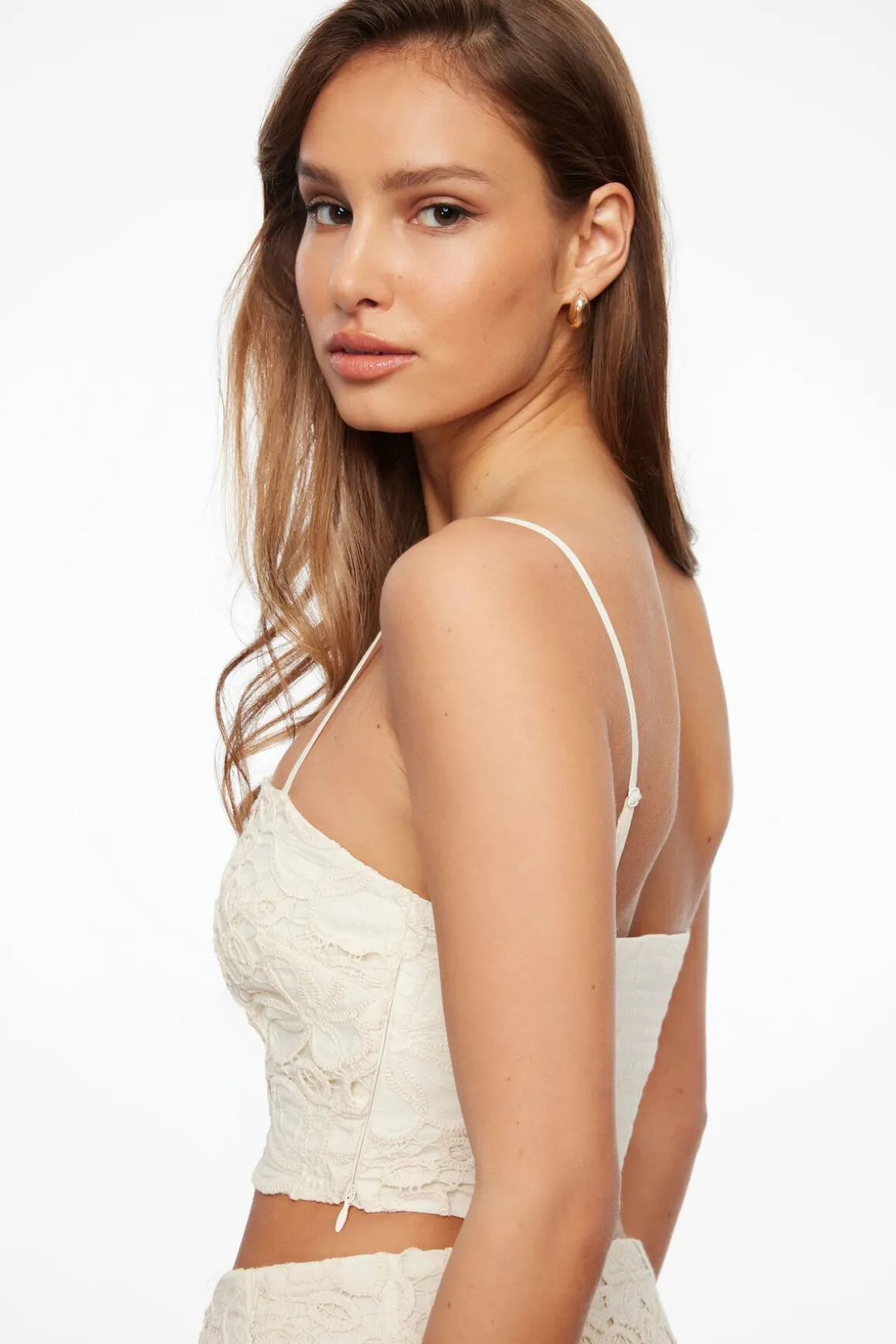 Blouses & Tops | Blouses & Tops-Dynamite Crochet Lace Crop Top Brown