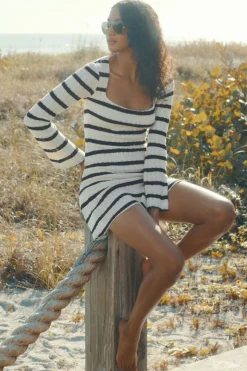 Dresses & Jumpsuits | Mini Dresses-Dynamite Crochet Stripe Mini Dress Brown