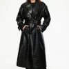 Coats & Jackets | Classic Coats-Dynamite Crocodile Faux Leather Military Trench Coat Black