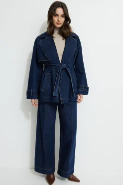 Jeans & Denim | Coats & Jackets-Dynamite Cropped Denim Trench Coat Blue