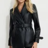 Coats & Jackets | Classic Coats-Dynamite Cropped Faux Leather Trench Coat Black
