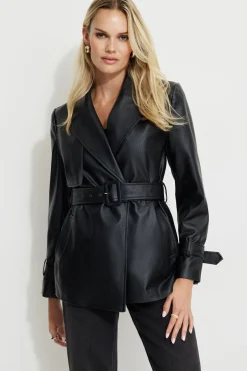 Coats & Jackets | Classic Coats-Dynamite Cropped Faux Leather Trench Coat Black