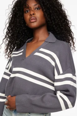 Sweaters & Cardigans | Sweaters-Dynamite Cropped Polo Sweater Gray