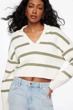 Sweaters & Cardigans | Sweaters-Dynamite Cropped Polo Sweater Green