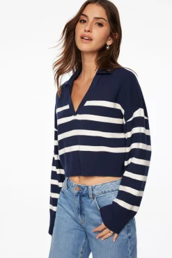 Sweaters & Cardigans | Sweaters-Dynamite Cropped Polo Sweater Blue