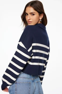 Sweaters & Cardigans | Sweaters-Dynamite Cropped Polo Sweater Blue