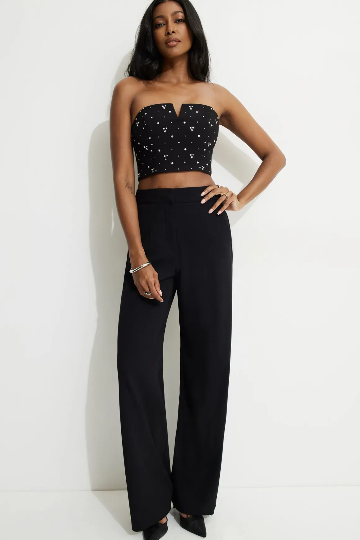 Blouses & Tops | Sleeveless Tops-Dynamite Cropped Rhinestone Bustier Top Black