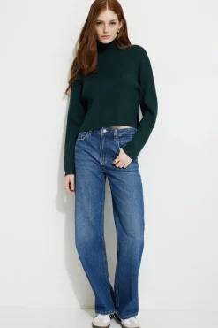 Sweaters & Cardigans | Sweaters-Dynamite Cropped Turtleneck Sweater Green