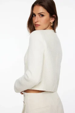 Blazers & Vests-Dynamite Cropped Tweed Blazer White