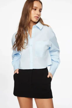 Blouses & Tops | Blouses & Tops-Dynamite Dalia Cropped Shirt Blue