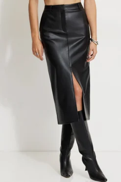 Skirts & Skorts | Bestsellers-Dynamite Danbi Faux Leather Midi Skirt Black