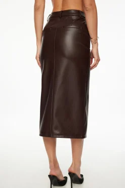 Bestsellers | Skirts-Dynamite Danbi Faux Leather Midi Skirt Brown