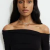 Necklaces-Dynamite Delicate Gem Bow Choker Necklace Gray