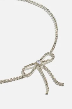 Necklaces-Dynamite Delicate Gem Bow Choker Necklace Gray