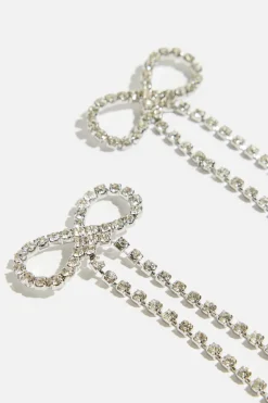 Earrings-Dynamite Delicate Hanging Bow Earrings Grey