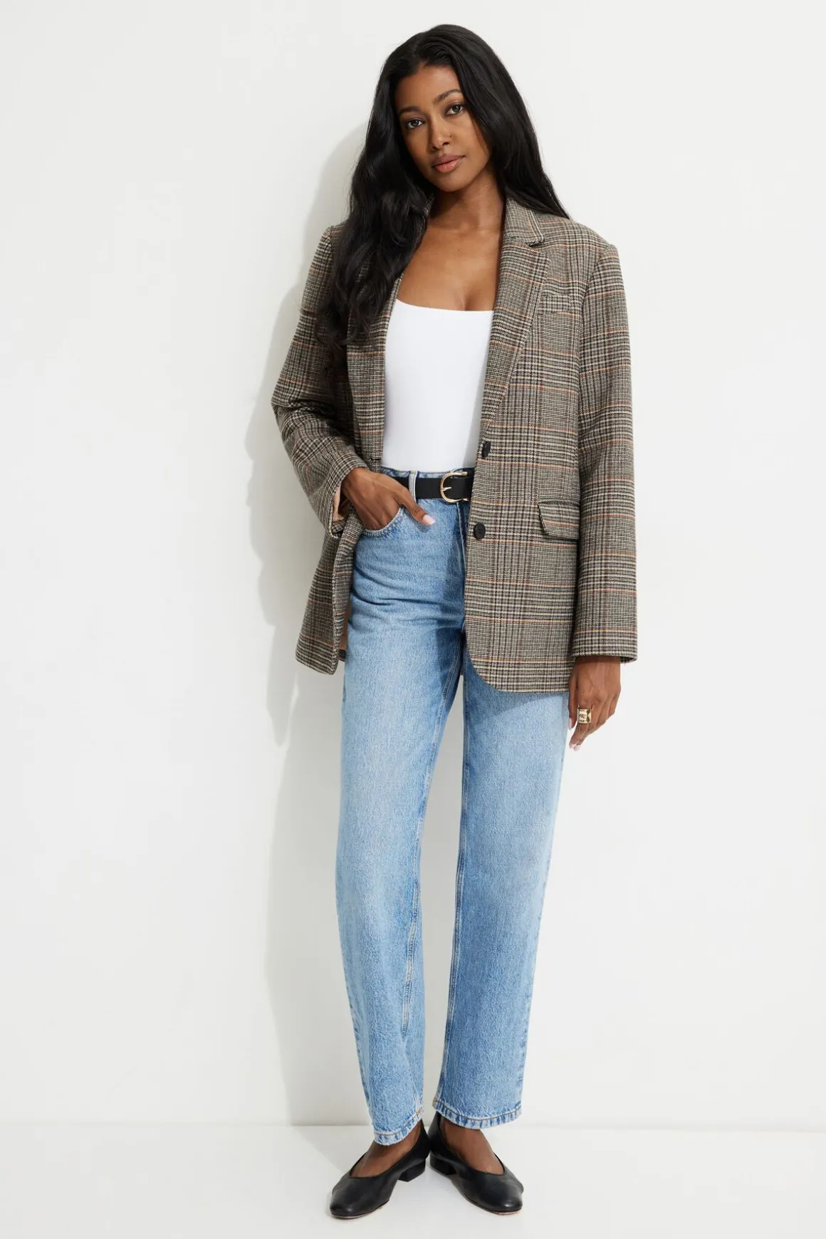 Blazers & Vests | Bestsellers-Dynamite Diana Plaid Oversized Blazer Brown