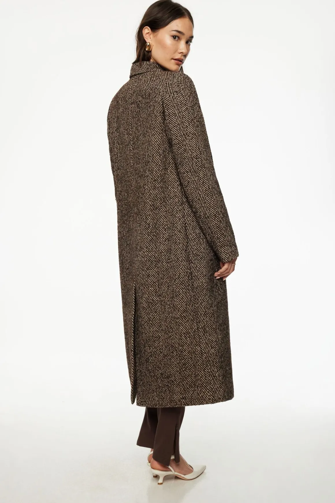 Coats & Jackets | Classic Coats-Dynamite Double Breasted Herringbone Coat Brown