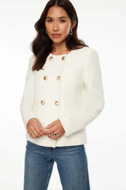 Blazers & Vests-Dynamite Double Breasted Tweed Blazer White