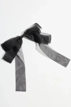 Hair Accessories-Dynamite Double Organza Bow Hair Clip Black