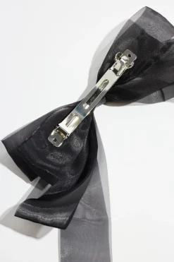 Hair Accessories-Dynamite Double Organza Bow Hair Clip Black