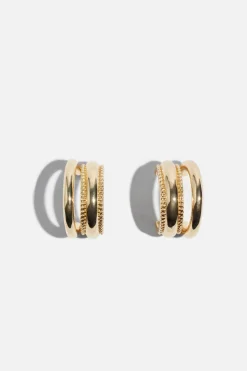 Earrings-Dynamite Double Textured Hoop Earrings YELLOW