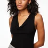Tees & Tanks-Dynamite Draped Cowl Neck Bodysuit Black