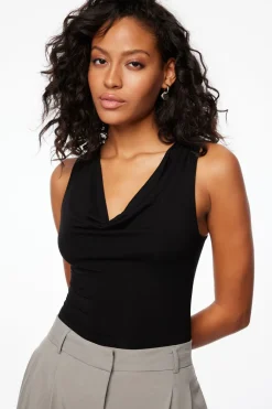 Tees & Tanks-Dynamite Draped Cowl Neck Bodysuit Black