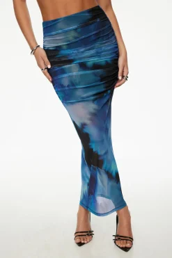 Skirts & Skorts | Skirts-Dynamite Draped Mesh Maxi Skirt Blue